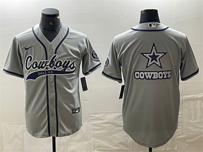 Men's Dallas Cowboys Grey Team Big Logo With Patch Cool Base Stitched Baseball Jersey Men's Dallas Cowboys Grey Team Big Logo With Patch Cool Base Stitched Baseball Jersey